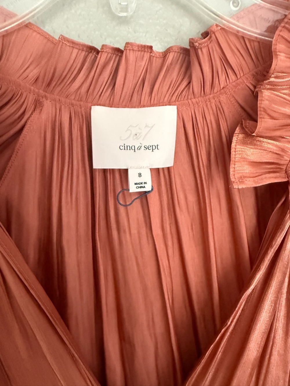 Cinq à Sept Rose Gold Pleated Ruffle Neck Dress - Picture 3 of 11